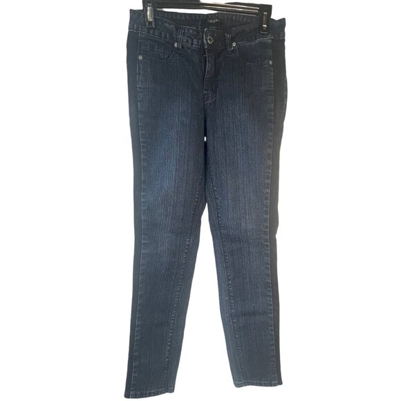 Roz & Ali stretch jeans dark blue wash black stripe down each side cotton READ - Picture 1 of 9